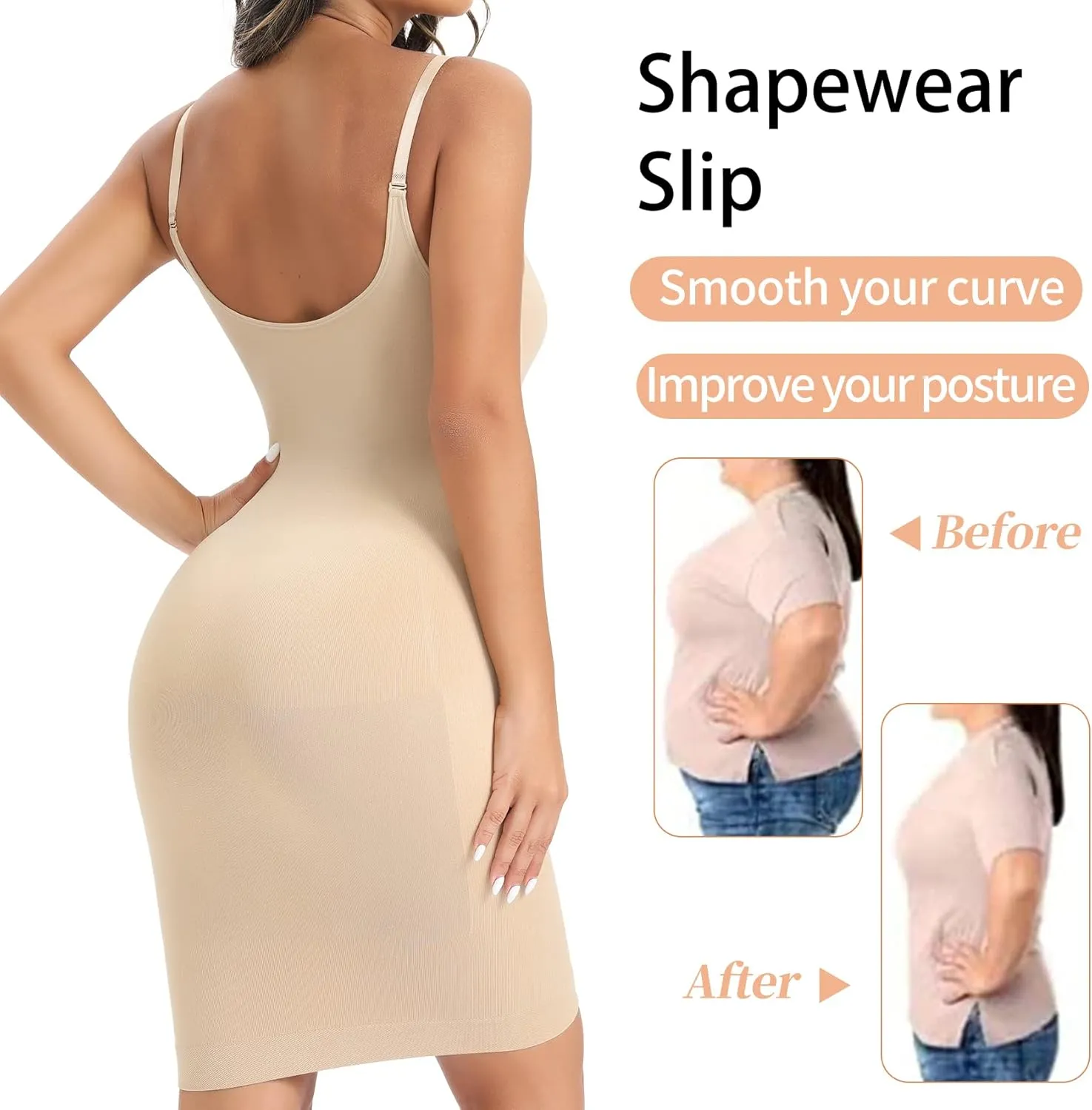 Strapless Slip Shapewear Slip Dress for Women Seamless Under Dress Shapewear Women's Full slips Tummy Control