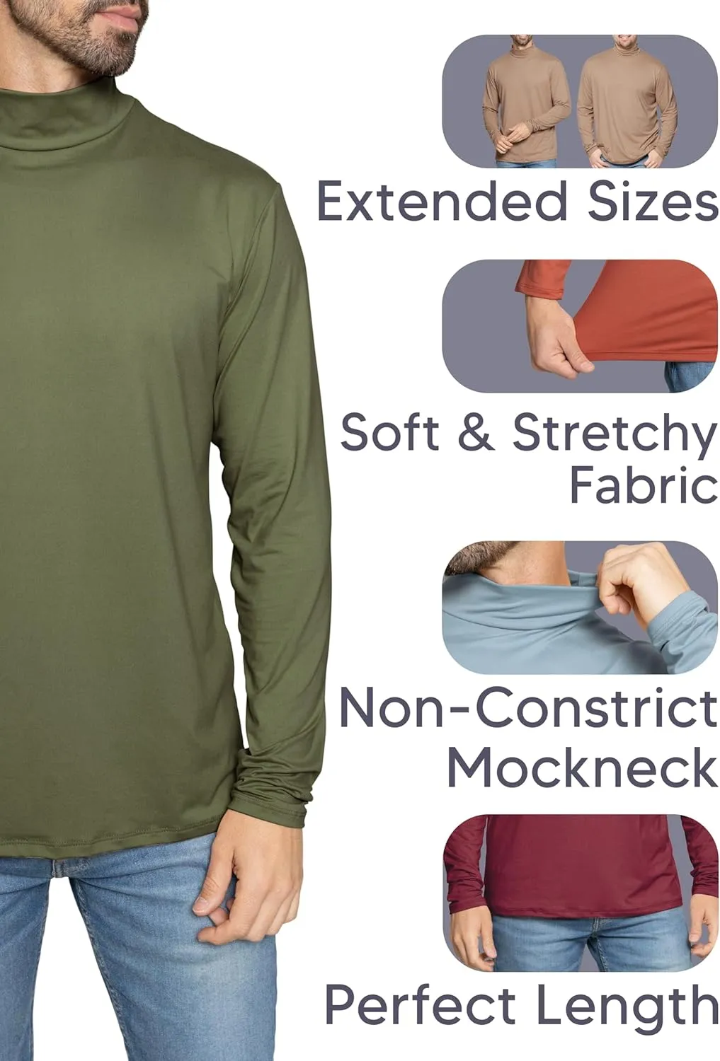 STRETCH IS COMFORT Mens Oh So Soft Mock Neck Long Sleeve Shirt Perfect for Casual Wear, Stylish, Classic Fit | Small-5X