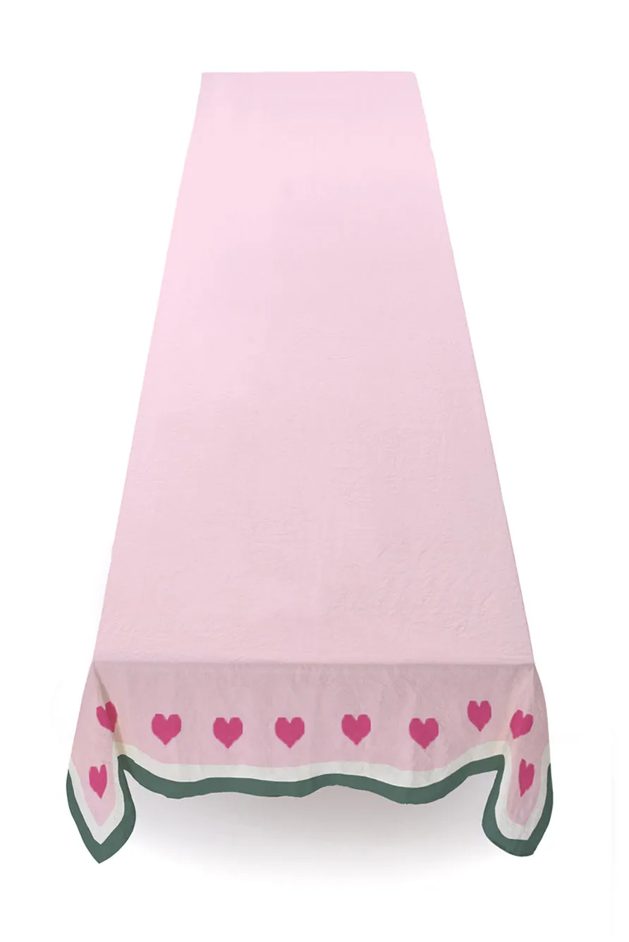 Summerill & Bishop x Lisou Heart Linen Tablecloth in Petal Pink and Forest Green