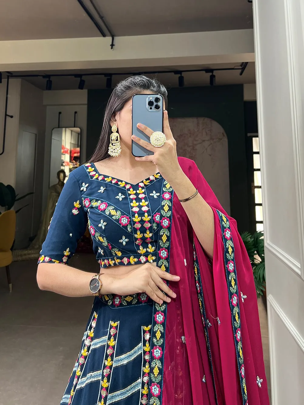 Teal Embroidered Georgette Lehenga - Celebrate Tradition in Modern Elegance