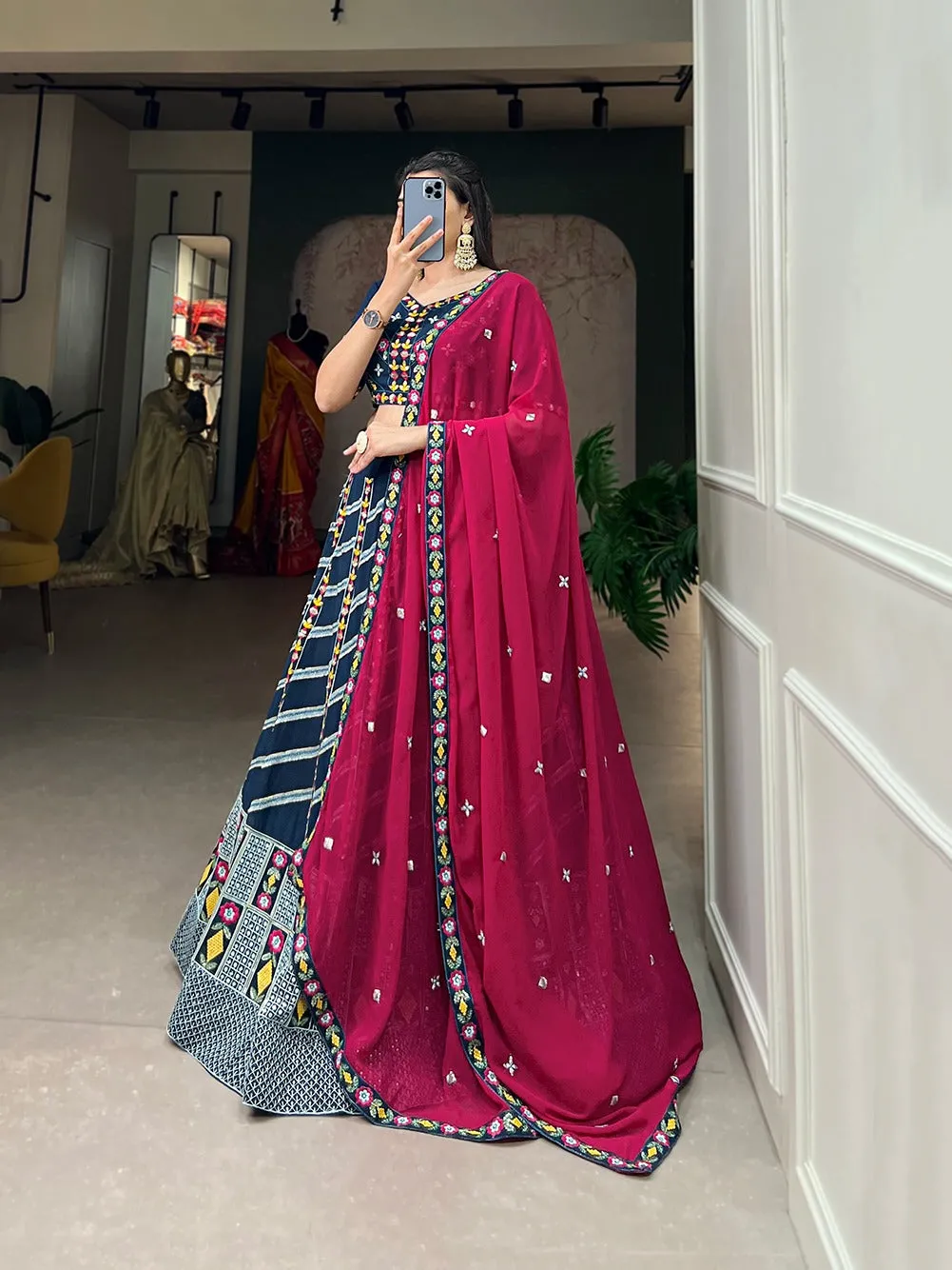 Teal Embroidered Georgette Lehenga - Celebrate Tradition in Modern Elegance
