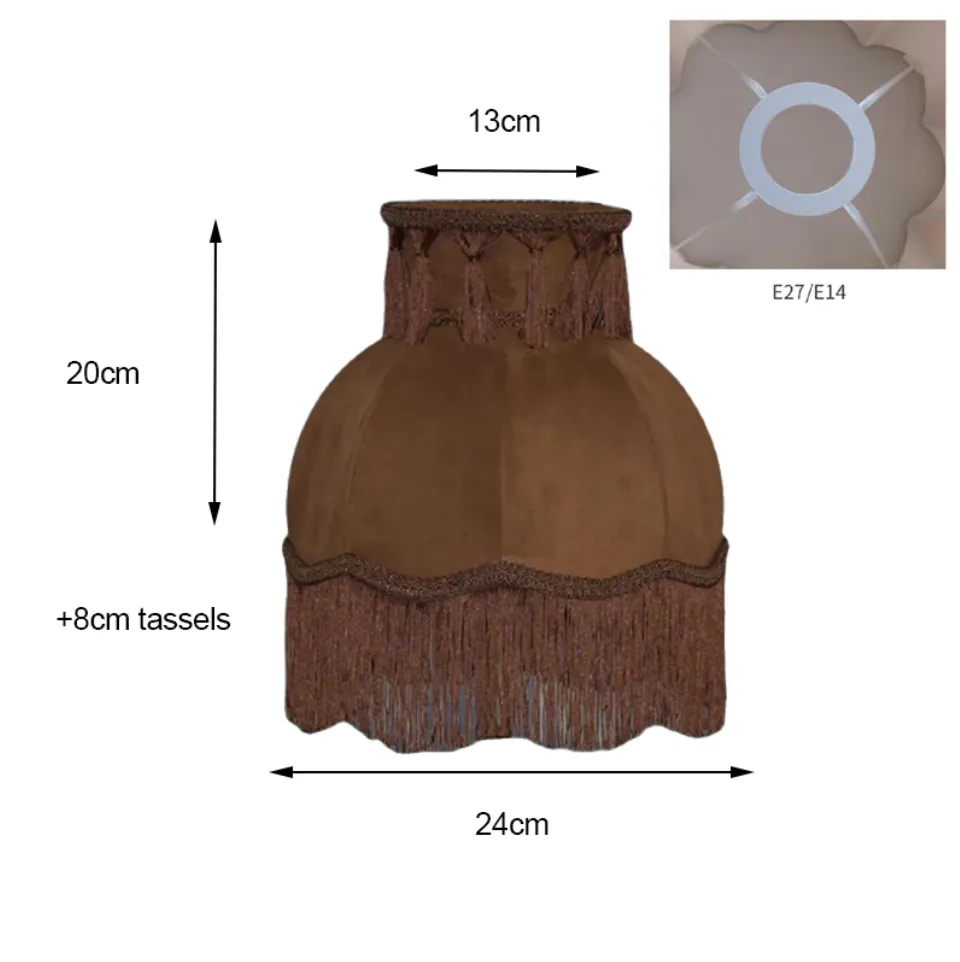 Victorian Coffee Brown Velvet French Romantic Maximalist Style Fringe Lampshade