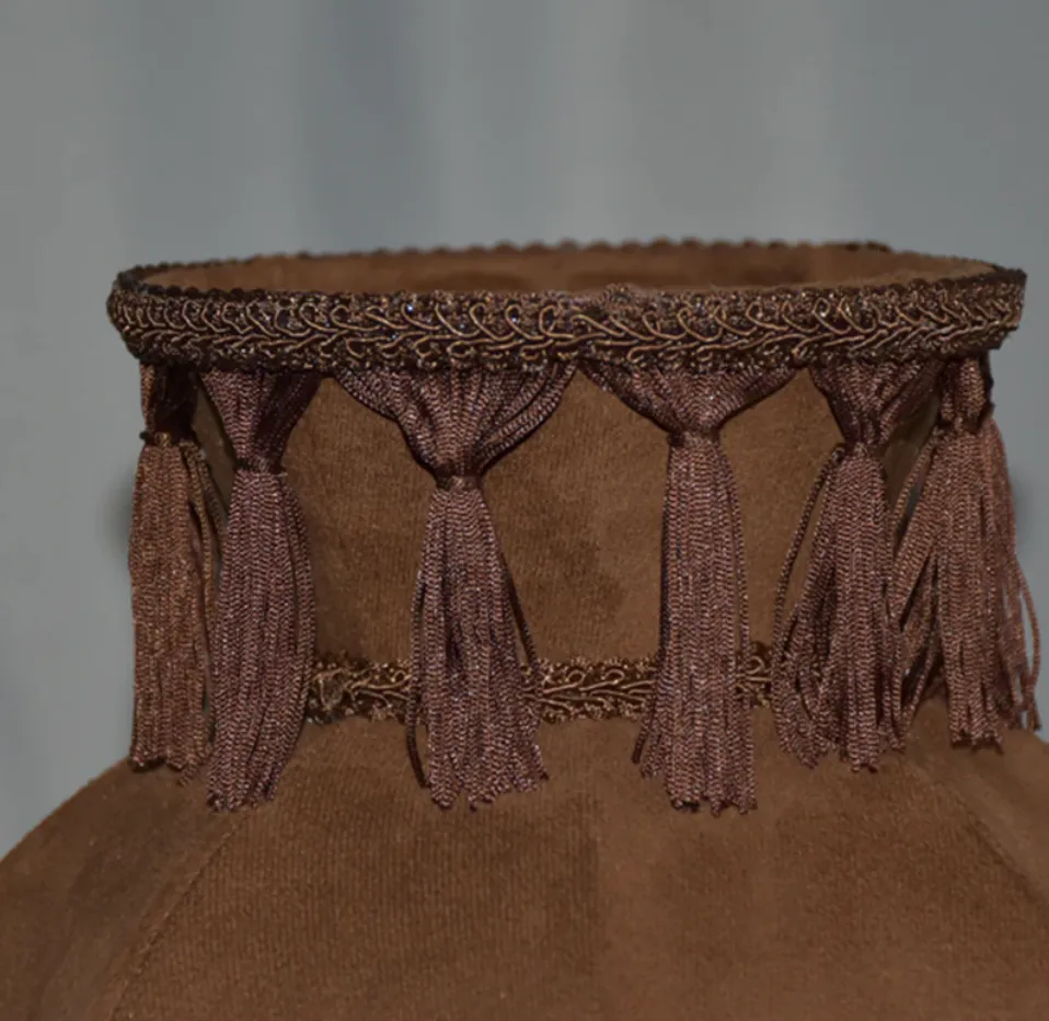 Victorian Coffee Brown Velvet French Romantic Maximalist Style Fringe Lampshade