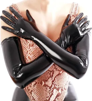 Women's Shiny Long Gloves Faux Leather Wet Look Arm Length Gloves for Ladies