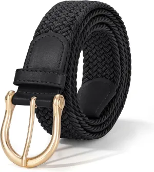 XZQTIVE Braided Belt for Women Men Stretch Woven Belt Plus Size Elastic Belt with Silver Gold Buckle for Jeans Pants