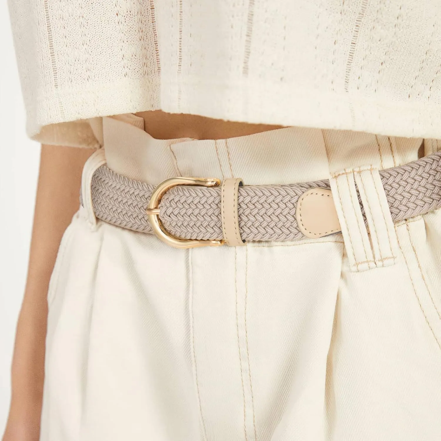 XZQTIVE Braided Belt for Women Men Stretch Woven Belt Plus Size Elastic Belt with Silver Gold Buckle for Jeans Pants