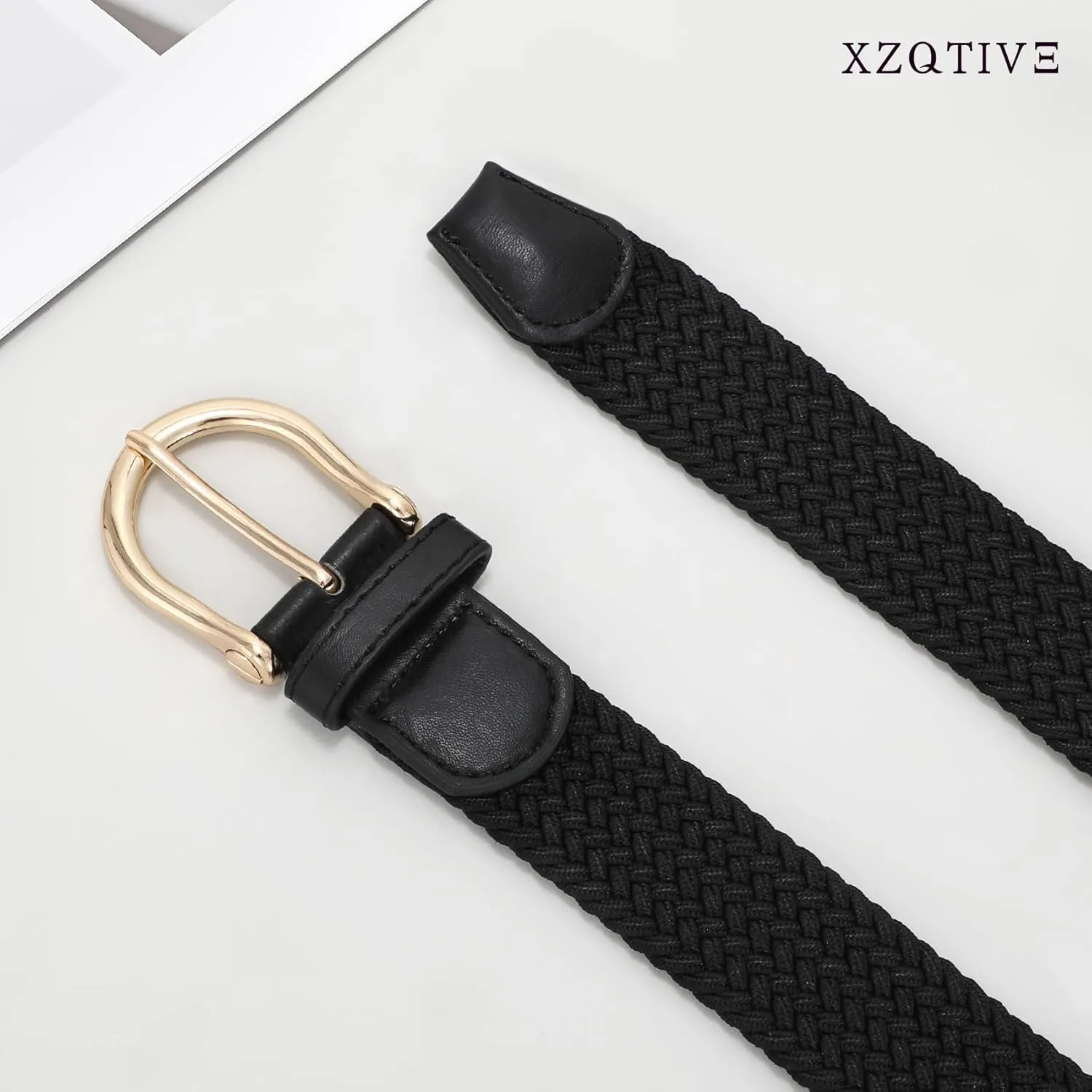 XZQTIVE Braided Belt for Women Men Stretch Woven Belt Plus Size Elastic Belt with Silver Gold Buckle for Jeans Pants