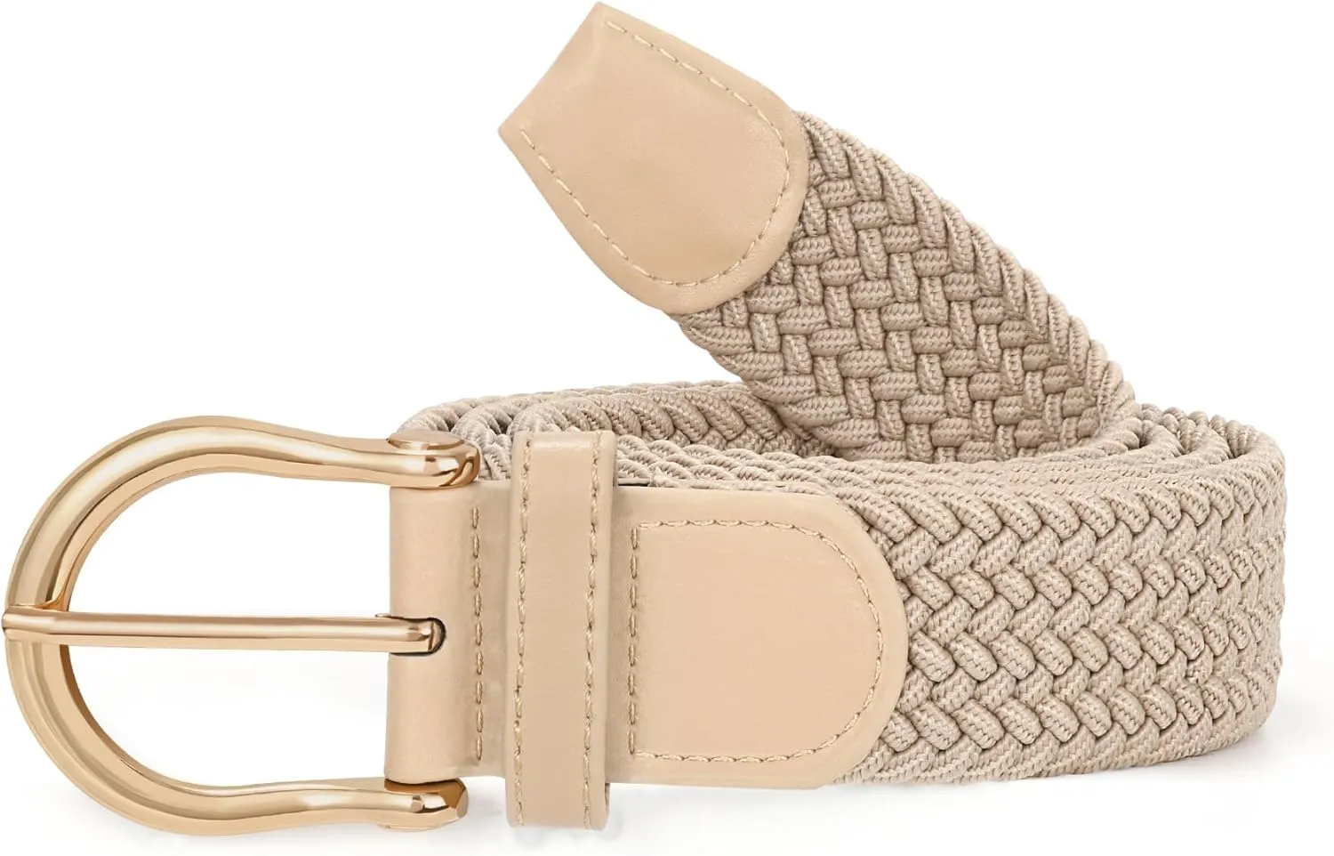 XZQTIVE Braided Belt for Women Men Stretch Woven Belt Plus Size Elastic Belt with Silver Gold Buckle for Jeans Pants
