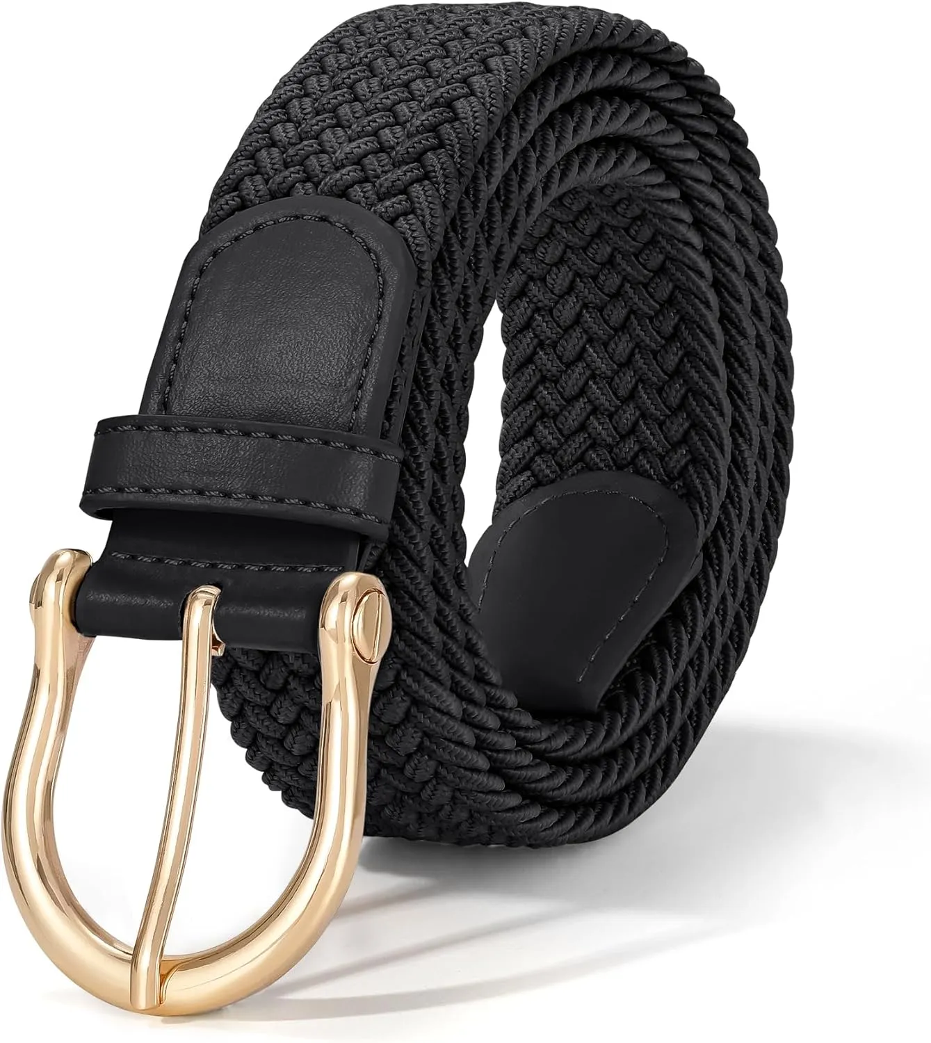 XZQTIVE Braided Belt for Women Men Stretch Woven Belt Plus Size Elastic Belt with Silver Gold Buckle for Jeans Pants