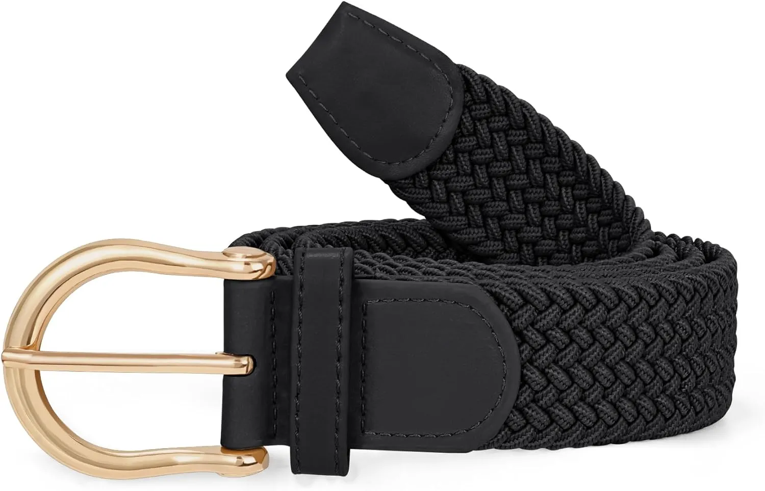 XZQTIVE Braided Belt for Women Men Stretch Woven Belt Plus Size Elastic Belt with Silver Gold Buckle for Jeans Pants