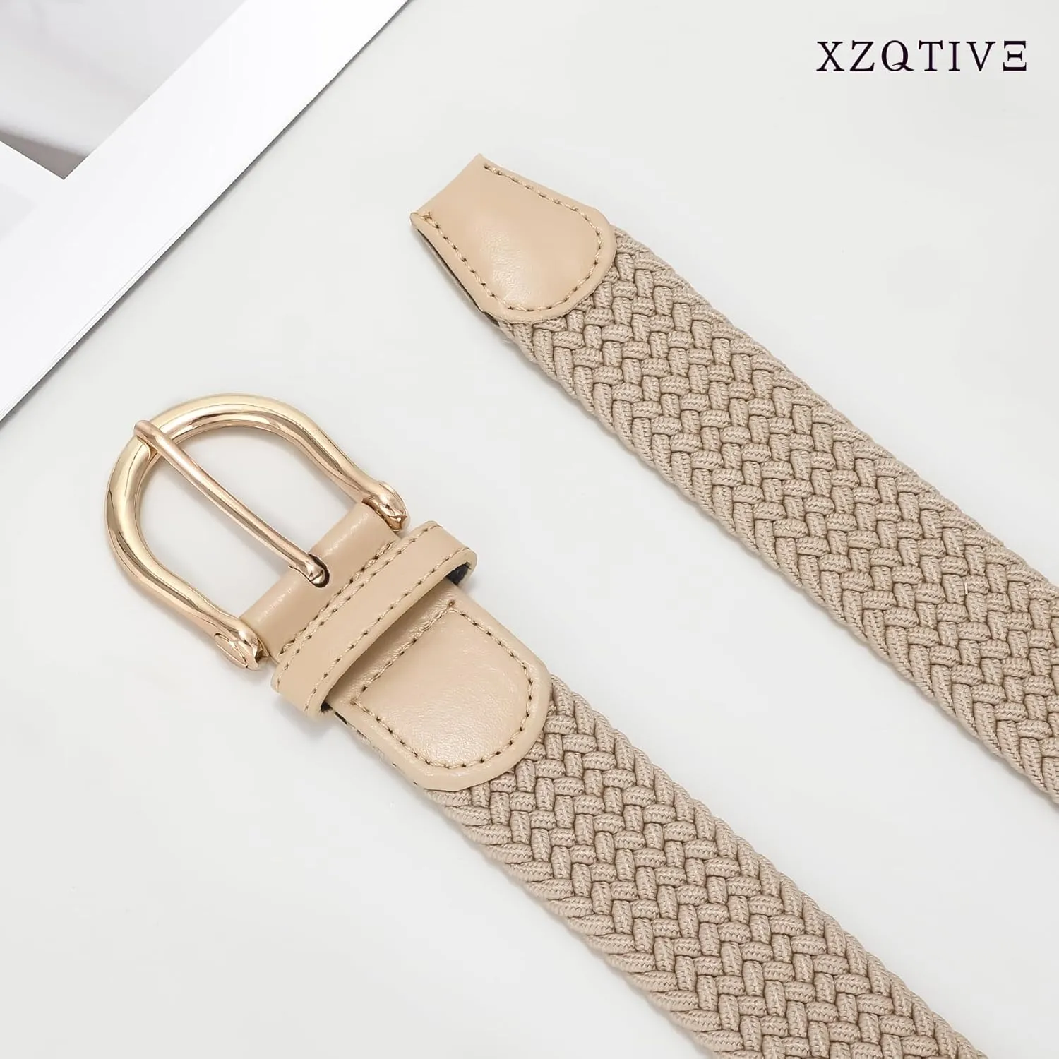 XZQTIVE Braided Belt for Women Men Stretch Woven Belt Plus Size Elastic Belt with Silver Gold Buckle for Jeans Pants