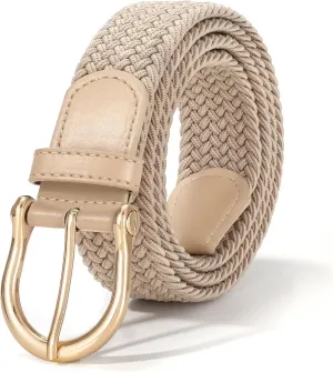 XZQTIVE Braided Belt for Women Men Stretch Woven Belt Plus Size Elastic Belt with Silver Gold Buckle for Jeans Pants