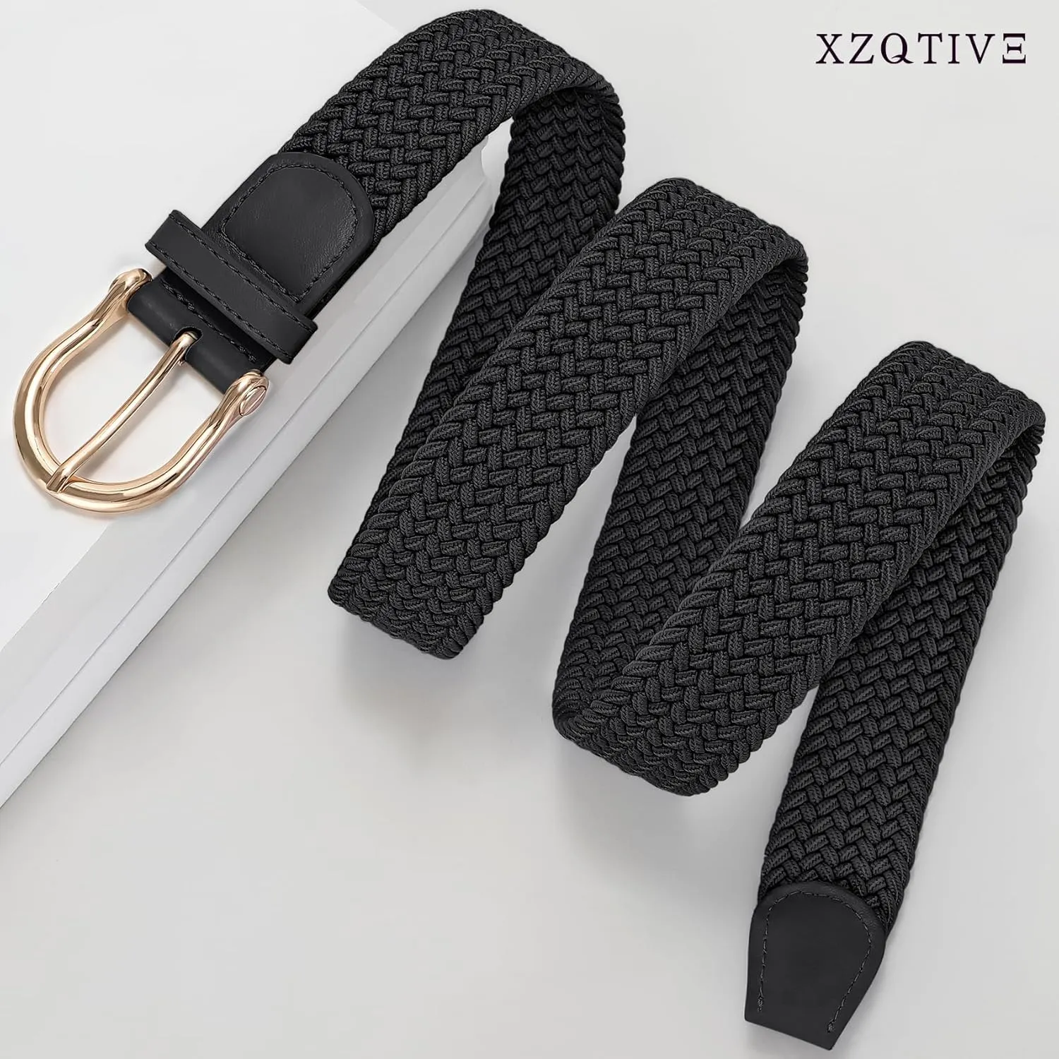 XZQTIVE Braided Belt for Women Men Stretch Woven Belt Plus Size Elastic Belt with Silver Gold Buckle for Jeans Pants