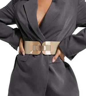 XZQTIVE Women Wide Elastic Belts for Dress Fashion Stretchy Waist Belts for Ladies with Gold Buckle