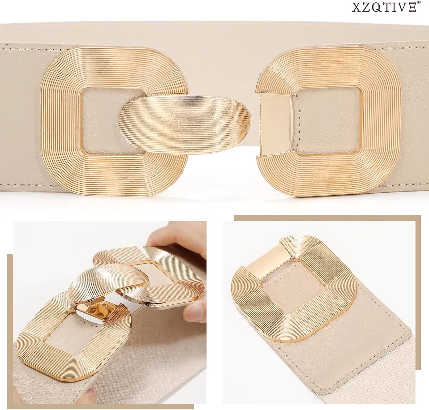 XZQTIVE Women Wide Elastic Belts for Dress Fashion Stretchy Waist Belts for Ladies with Gold Buckle