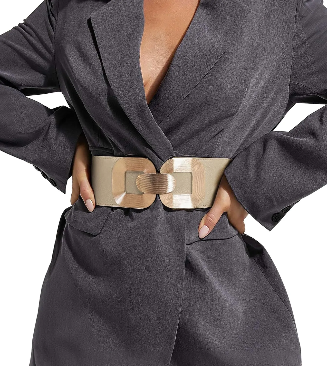 XZQTIVE Women Wide Elastic Belts for Dress Fashion Stretchy Waist Belts for Ladies with Gold Buckle