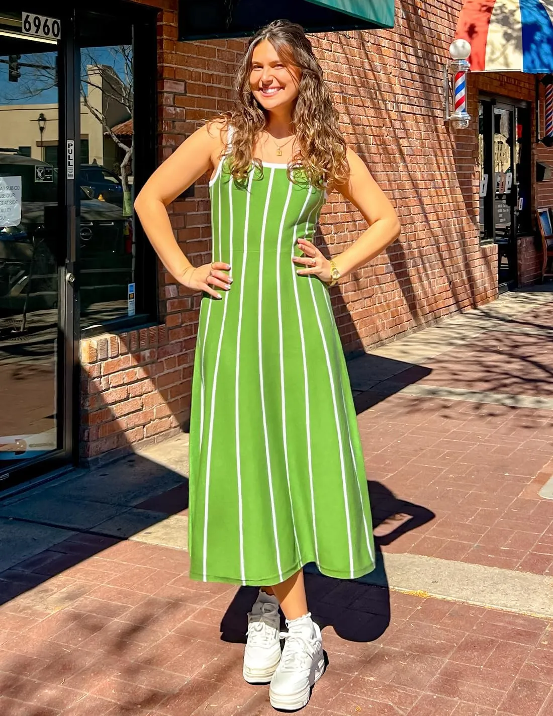 ZESICA Womens 2025 Summer Sleeveless Striped Midi Dresses Casual A Line Swing Knit Long Dress Beach Vacation Clothes